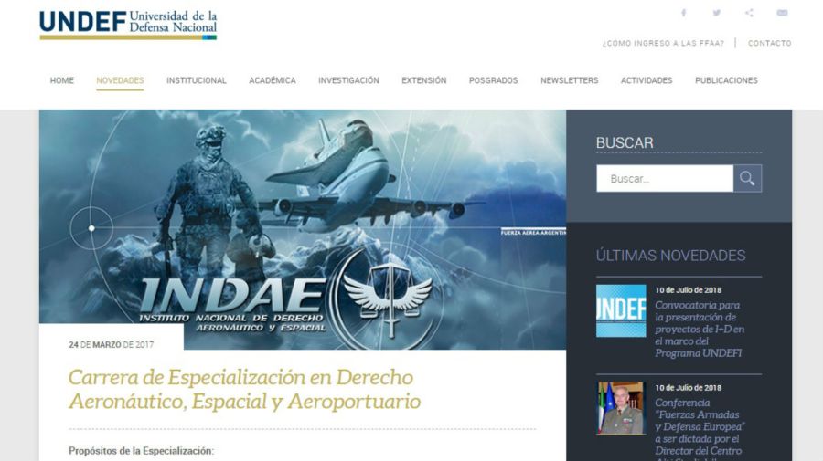 El sitio web de la la Universidad de Defensa Nacional.