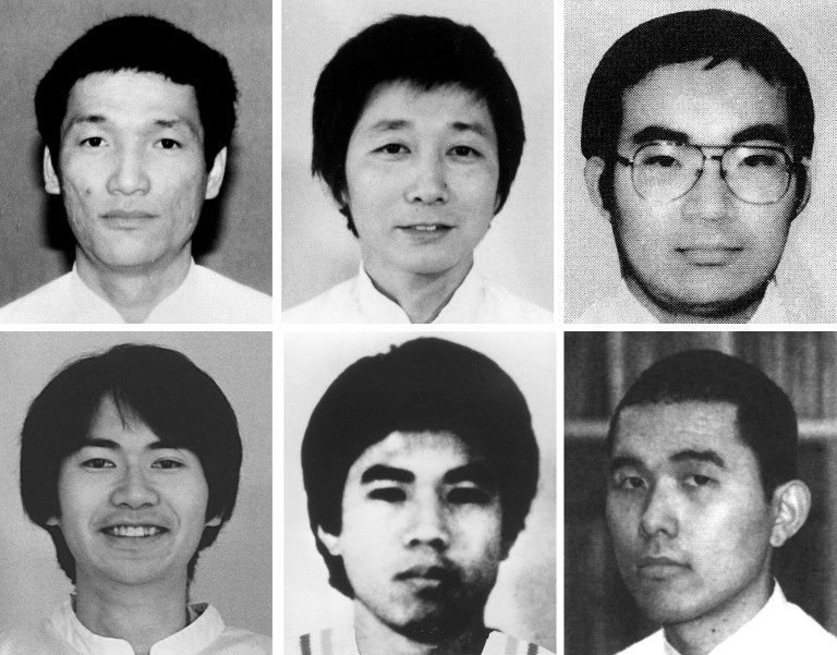 Los seis miembros de la secta Aum ahorcados este jueves en Japón. 