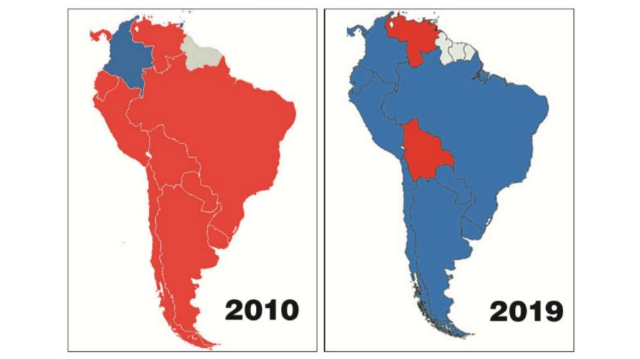 mapa gobiernos de izquierda america latina 20190112