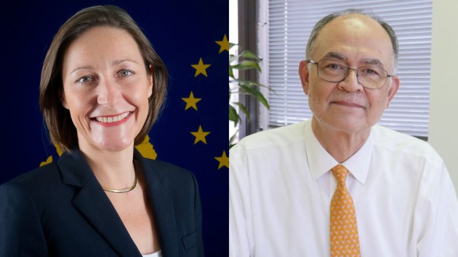 La embajadora de la UE Aude Maio-Coliche y el director de la ONU en Argentina René Mauricio Valdés.