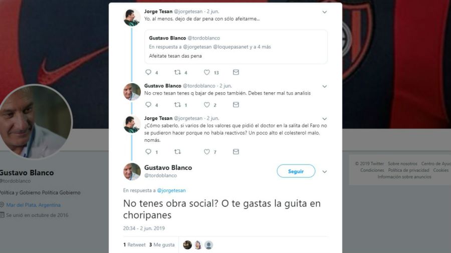 El intercambio entre Gustabo Blanco y el usuario Jorge Tesan.