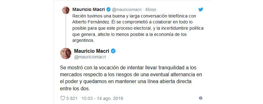 Mauricio Macri confirmó su charla con Alberto Fernández.