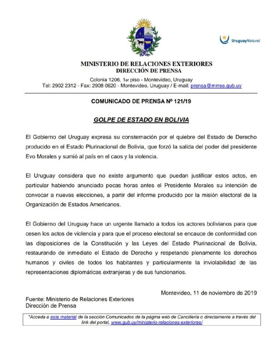 El comunicado de Uruguay sobre el 