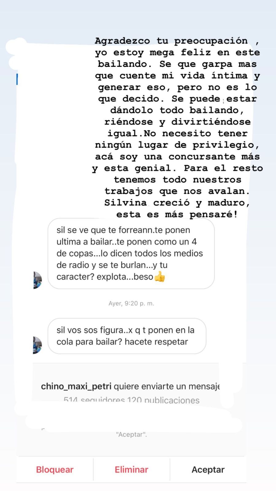 Silvina Escudero le contesta a un fan