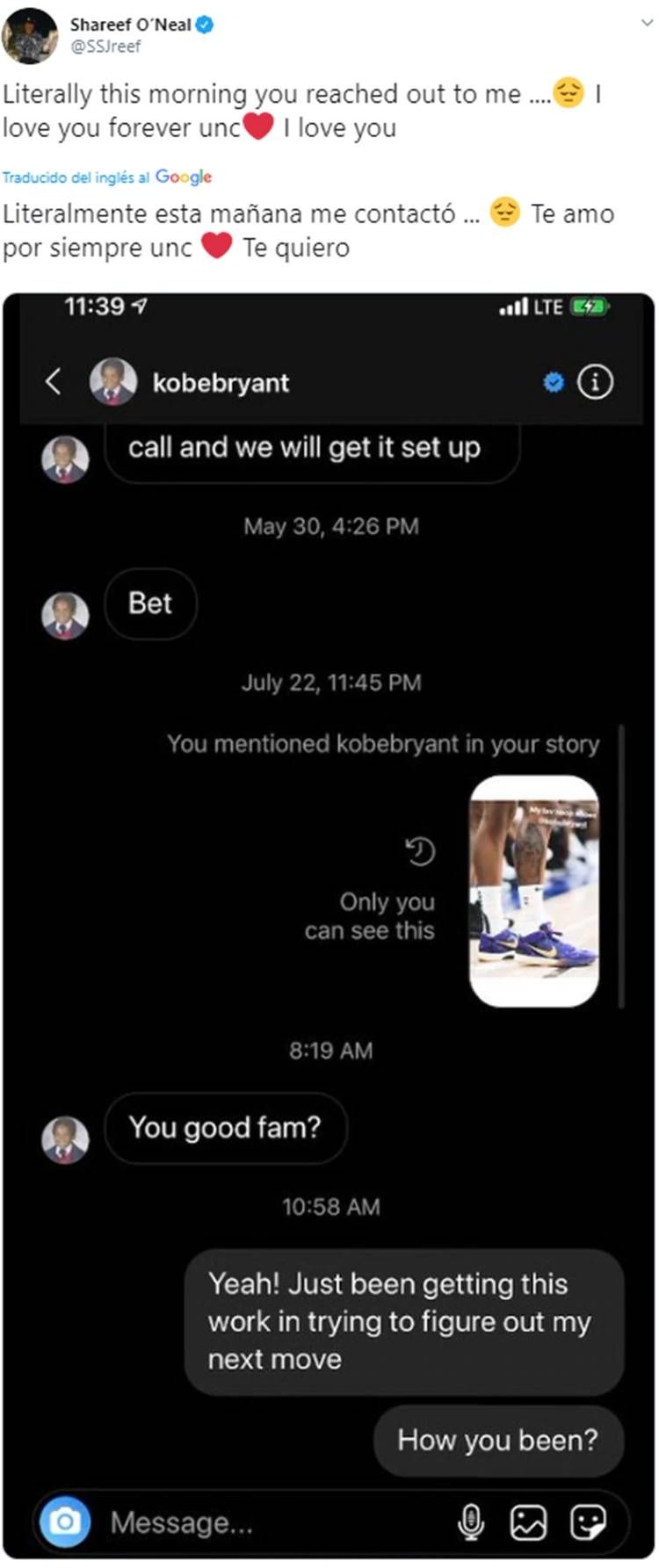 Filtran el último mensaje que Kobe Bryant envió minutos antes de morir