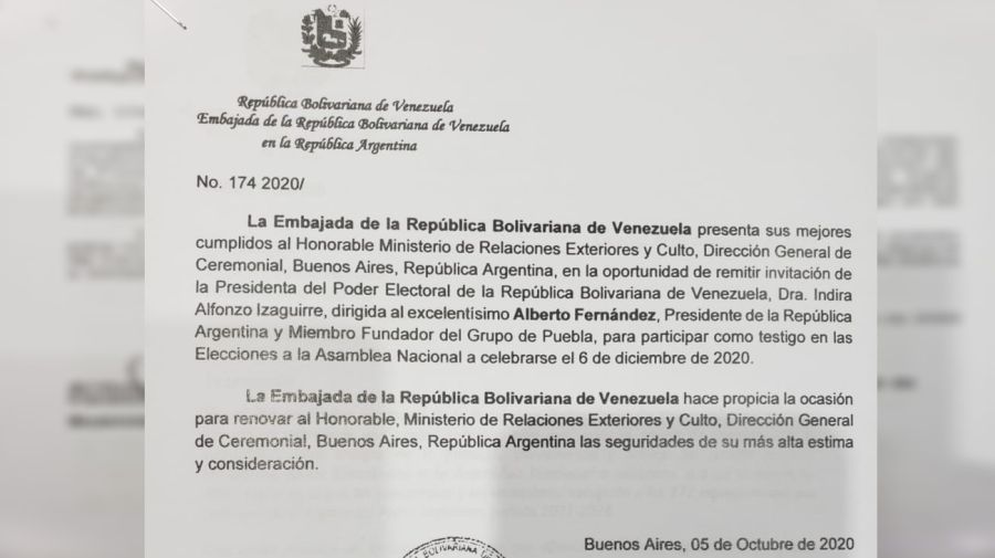 Venezuela elecciones carta invitacion Alberto Fernandez 20201009