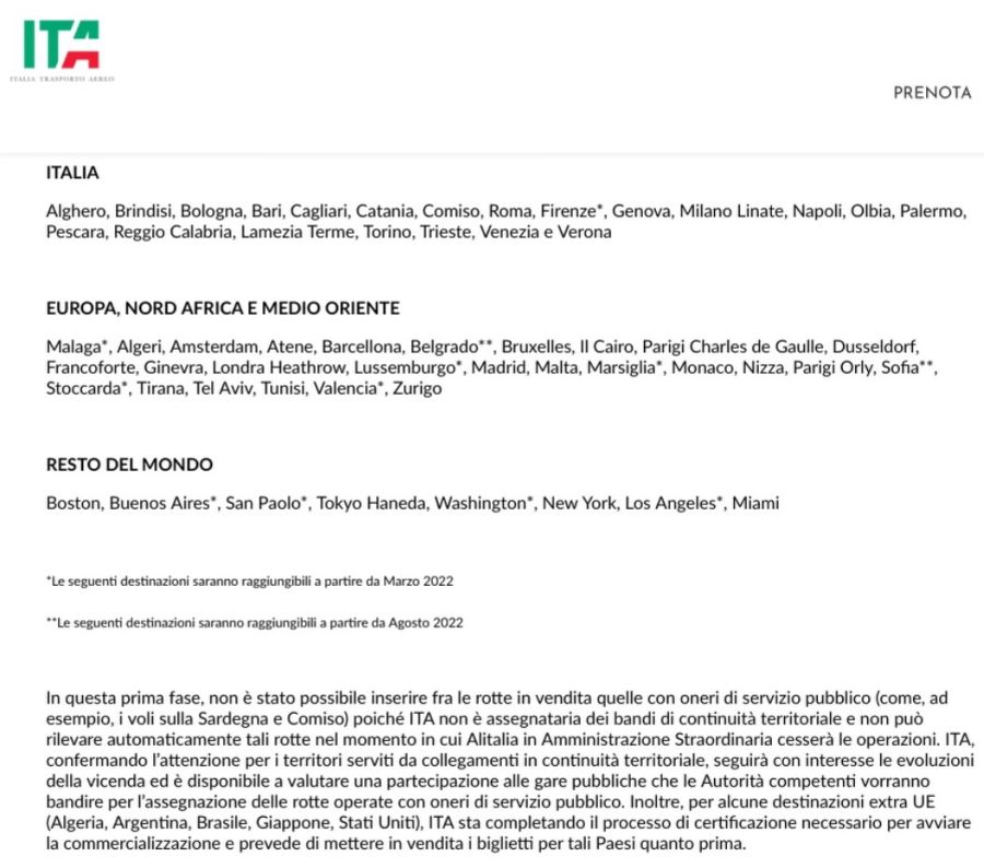 Plan de vuelo de ITA, ex Alitalia.