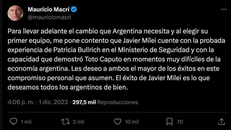 Mensaje de Mauricio Macri