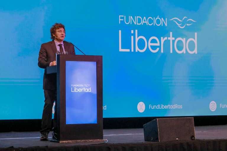 Javier Milei en el evento de la Fundación Libertad