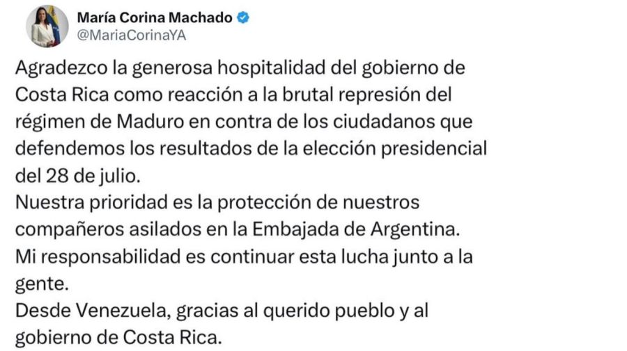 Tuit de María Corina Machado