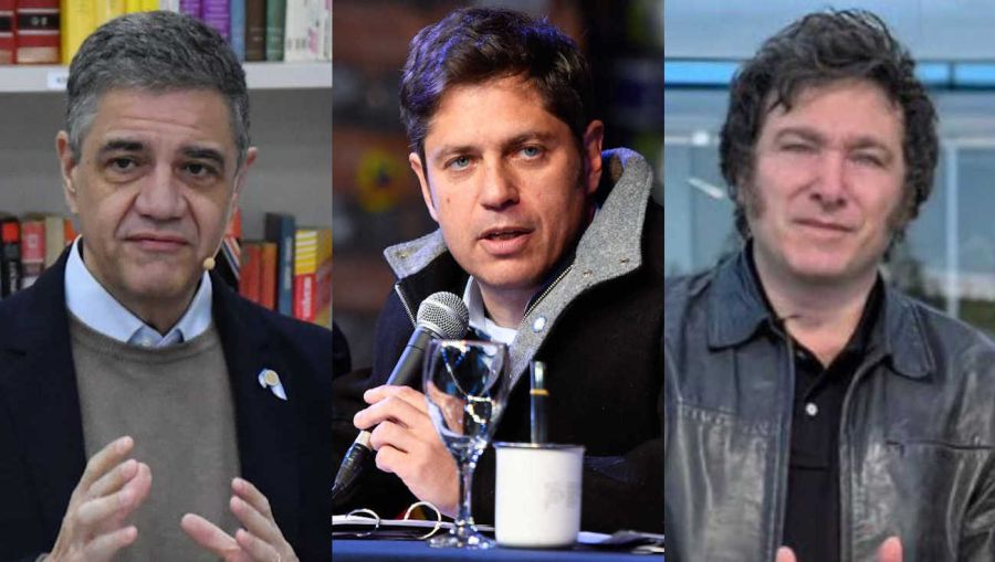 Jorge Macri, Axel Kicillof y Javier Milei.