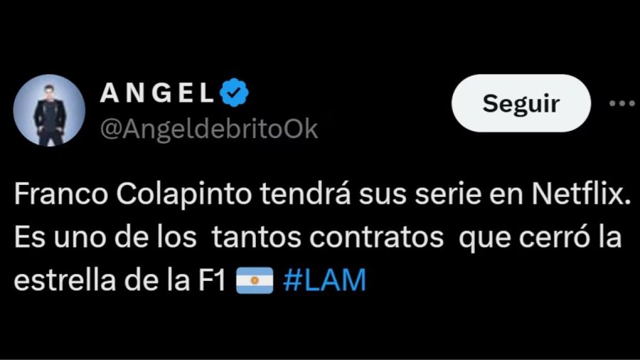 El tweet de Ángel de Brito sobre Franco Colapinto