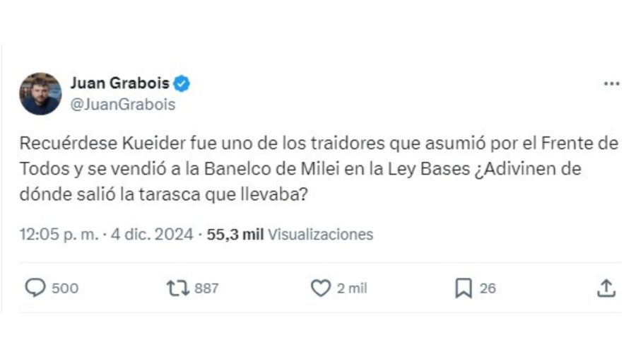 Juan Grabois acusó a Edgardo Kueider de recibir sobornos de Javier Milei: 