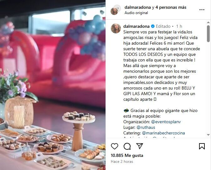 La dedicatoria de Dalma Maradona a su hija Roma por su cumpleaños número 6