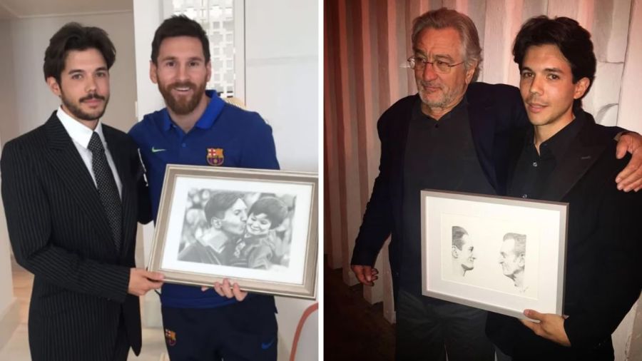 Axel y su arte junto a Lionel Messi y Robert De Niro