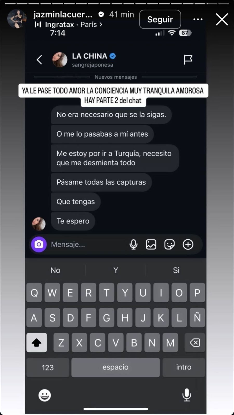 Los chats de Jazmín con la China Suárez