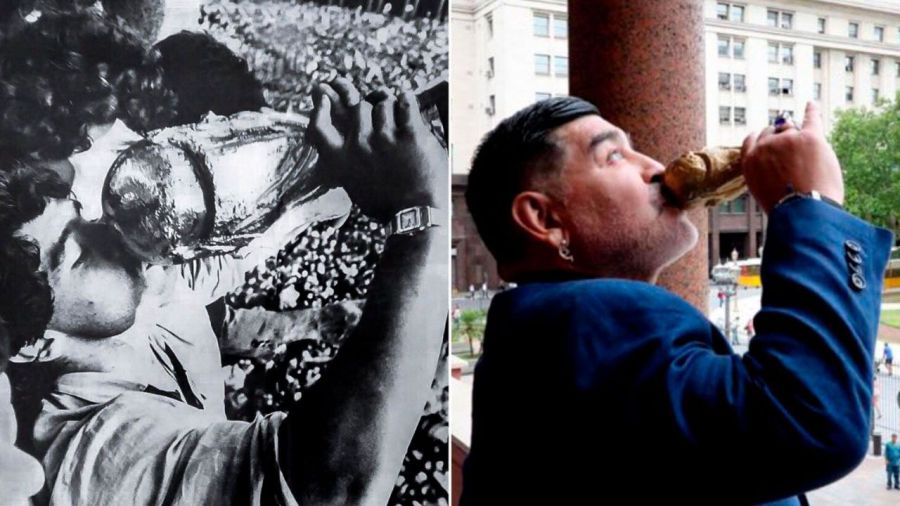 Diego Maradona besando la Copa del Mundo, por Víctor Bugge