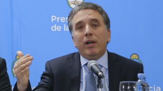 El ministro de Hacienda, Nicolás Dujovne, durante la conferencia de prensa para anunciar el acuerdo con el FMI.