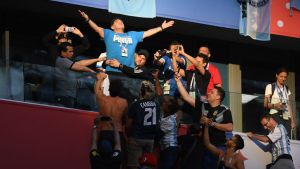 Diego Maradona, pictured ahead of the Russia 2018 World Cup Group D football match between Nigeria and Argentina at the Saint Petersburg Stadium on June 26, 2018.  