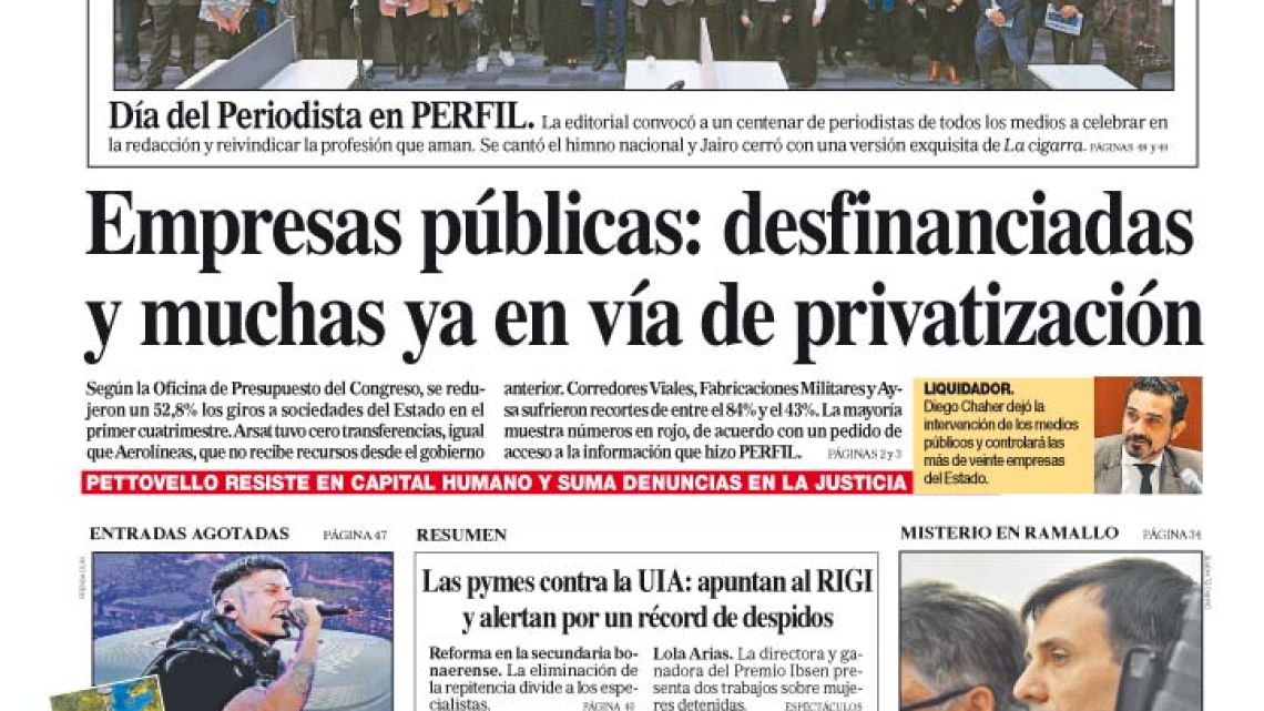 La tapa del Diario PERFIL del sábado 8 de junio de 2024 Perfil