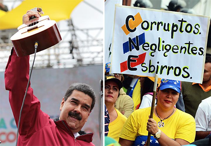 Guitarrero. Mientras el antichavismo intenta ganar las calles para forzar a un revocatorio, Maduro mantiene la costumbre de cantar para el público en sus actos.