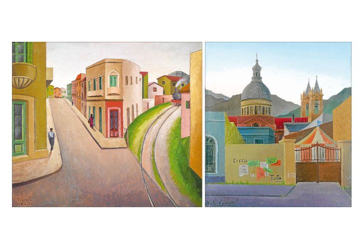 Pliegues en linea. Calle Magallanes (calle de La Boca), 1930, óleo s/cartón (70 x 80 cm); Paisaje de La Rioja, 1937, óleo s/hardboard (69 x 58 cm).
