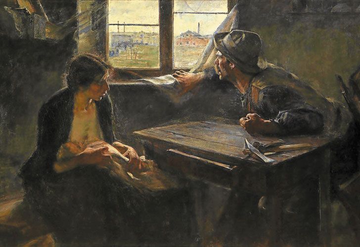 Majestuoso. Sin pan y sin trabajo (1894), óleo sobre tela, 125,5 x 216 cm, obra cumbre del artista. Nunca volvió a pintar igual.