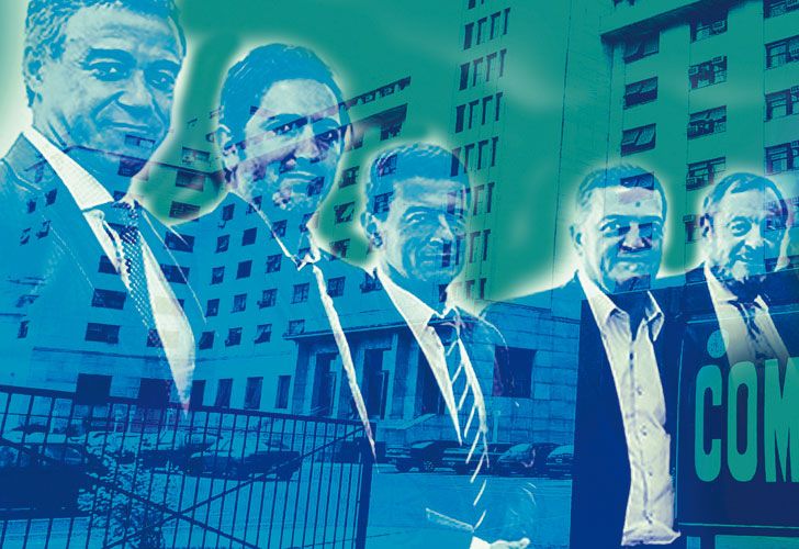Poderosos. Cinco de “los 12” jueces federales, magistrados que acumulan todo el poder en los tribunales de Retiro. De izquierda a derecha: Daniel Rafecas, Sebastián Casanello, Julián Ercolini, Luis Rodríguez y Rodolfo Canicoba Corral. Todos con un dominio de la oportunidad para impulsar procesos por corrupción.