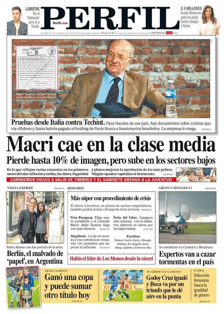 La portada del diario Perfil de este domingo