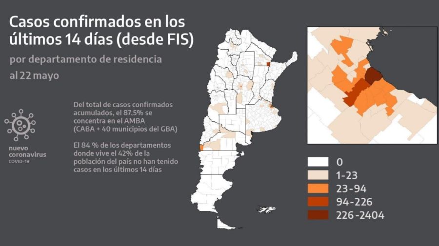 Distribución geográfica del coronavirus en Argentina.