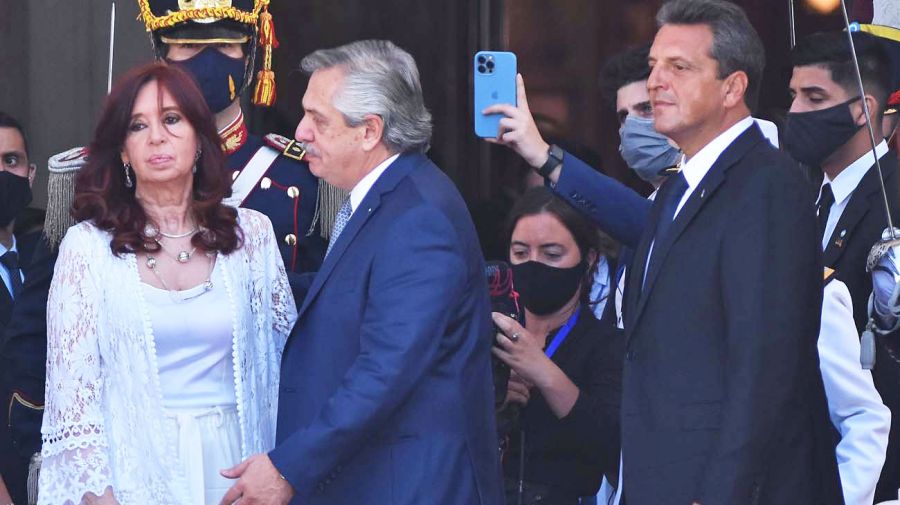 Cristina Kirchner, Alberto Fernández y Sergio Massa, en actos separados