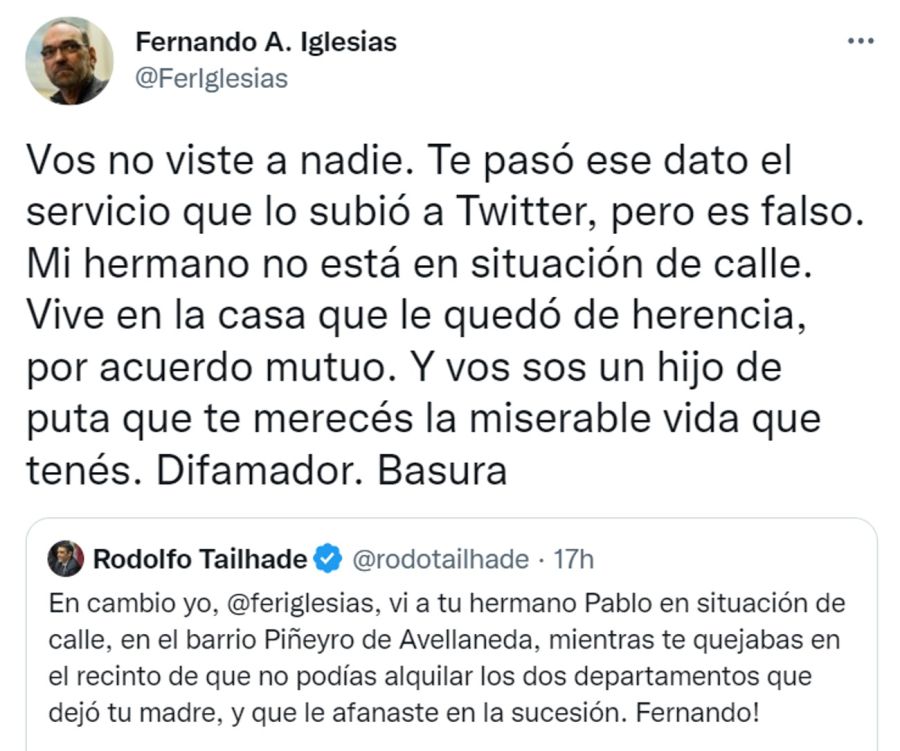 Cruce de tuits entre Fernando Iglesias y Rodolfo Tailhade