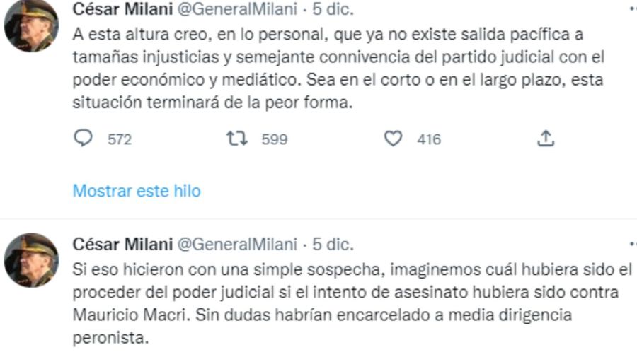 Los polémicos tuits de César Milani