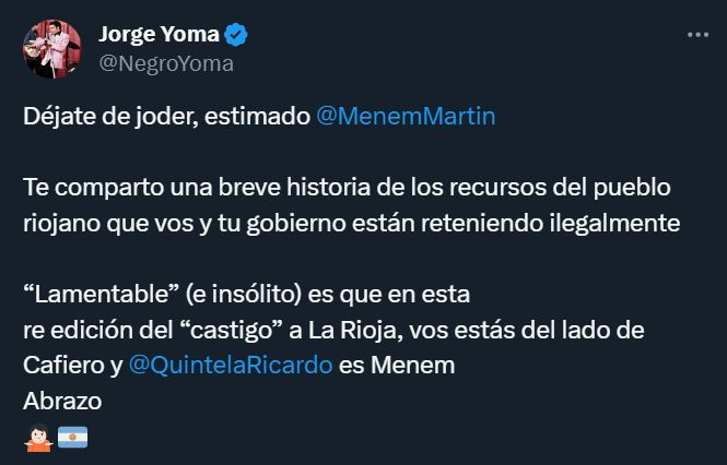 Cruce entre Jorge Yoma y Martín Menem
