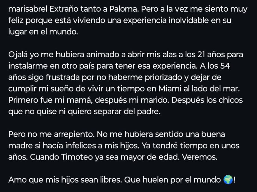 El posteo de Marisa Brel. 