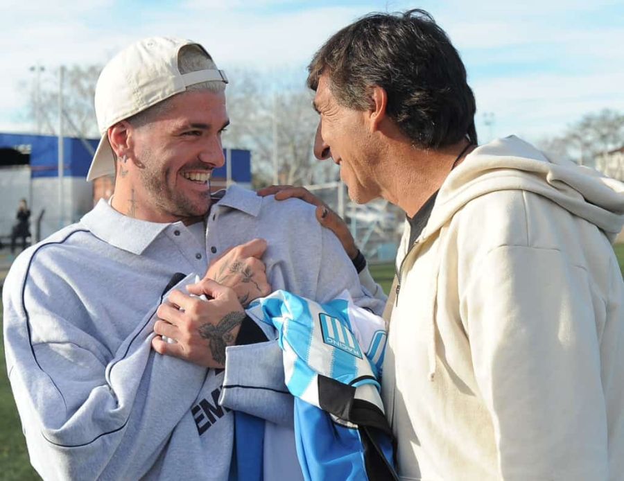 Rodrigo De Paul y Gustavo Costas, DT de Racing. 