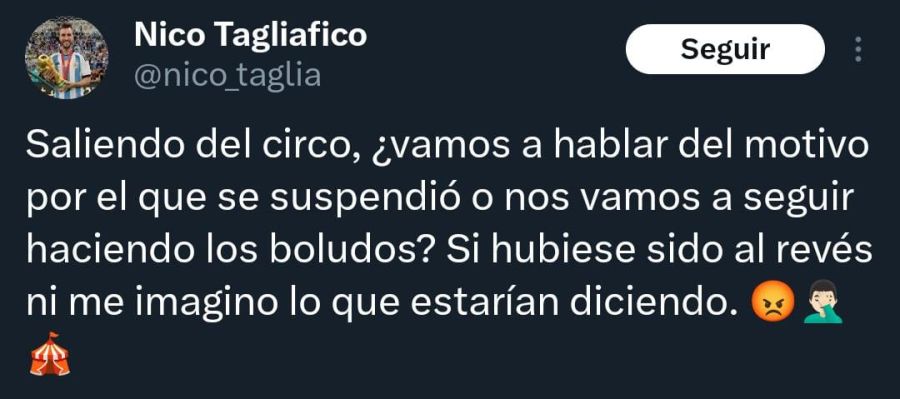 El comentario de X de Nicolás Tagliafico. 