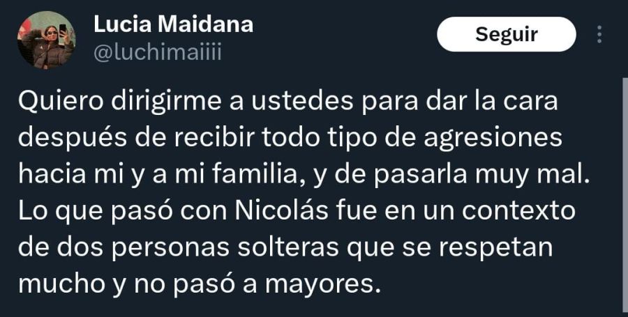 La aclaración de Lucía Maidana en X. 