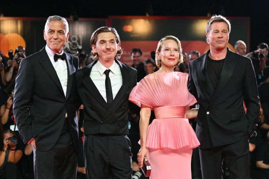 George Clooney, Austin Abrams, Brad Pitt y Amy Ryan