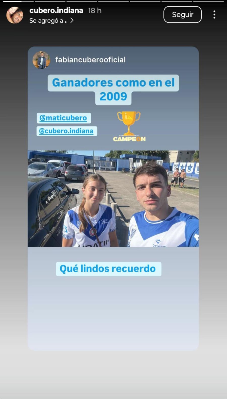 Indiana Cubero en el estadio de Vélez.