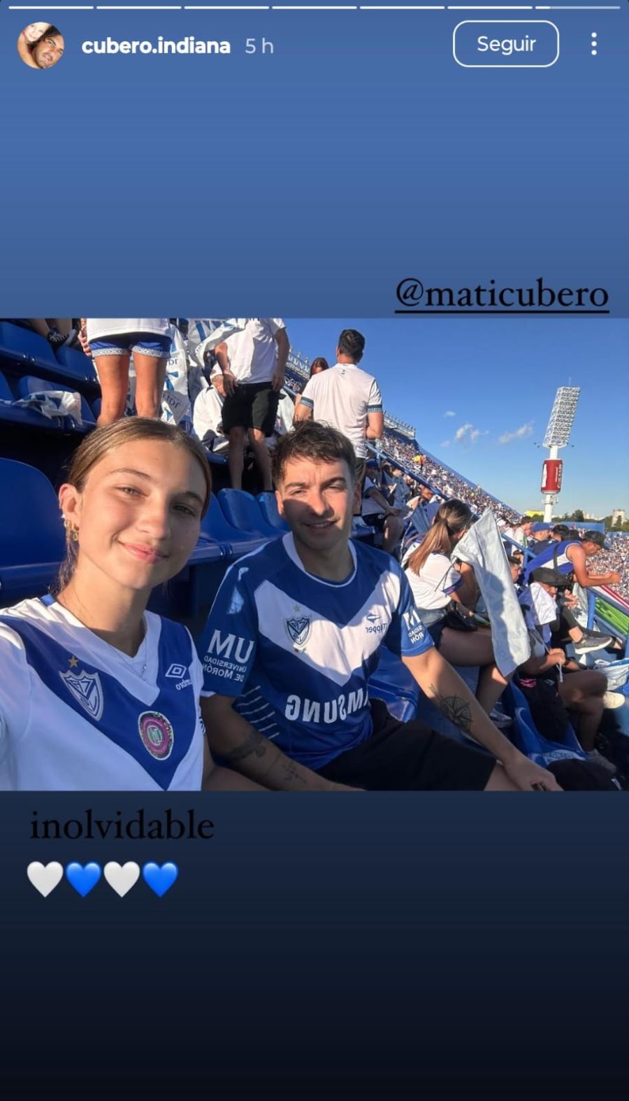 Indiana Cubero en el estadio de Vélez.