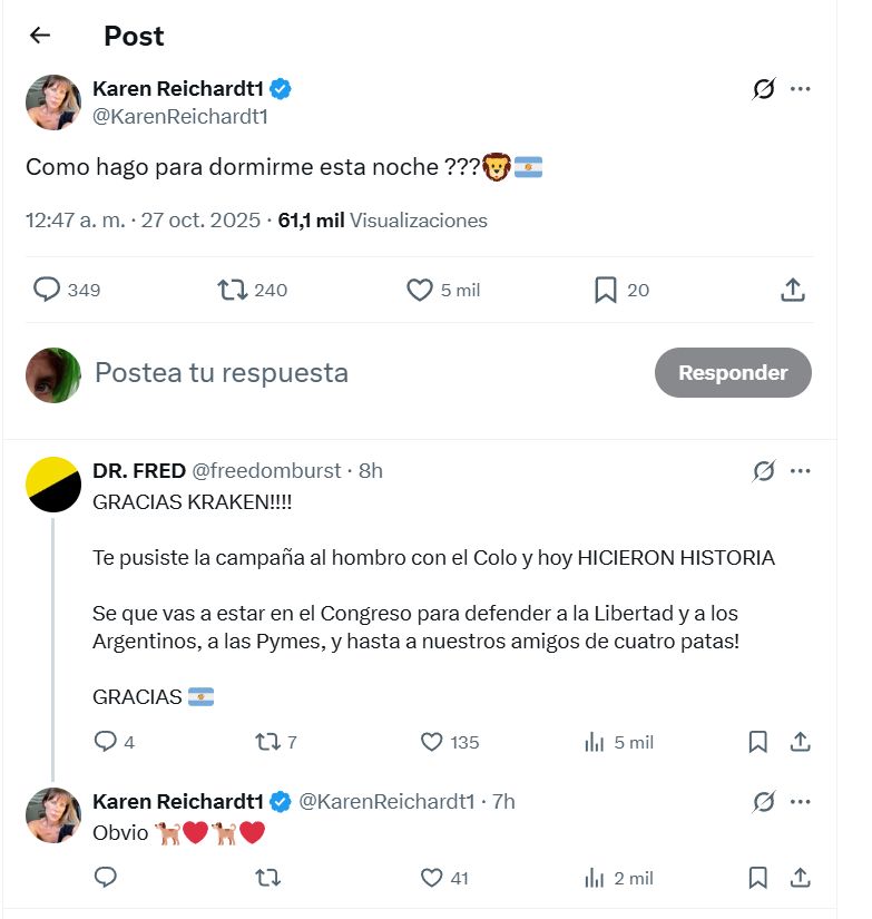 El tuit de festejo de Karen Reichardt