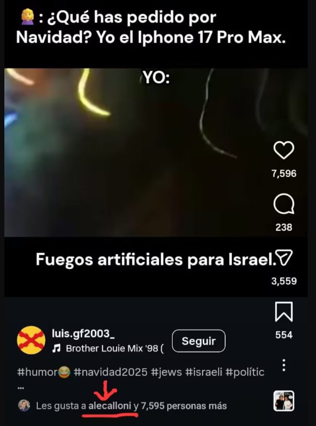 Posteo en Instagram contra Israel
