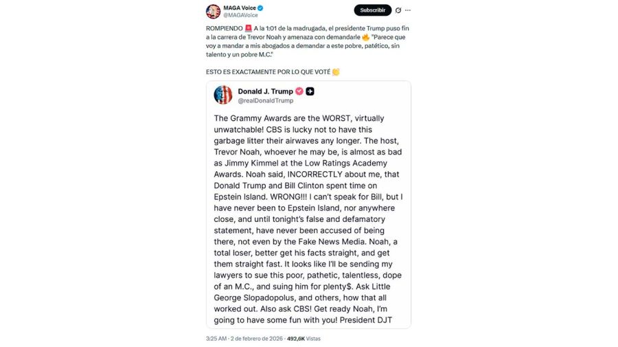 Posteo de Donald Trump contra Trevor Noah