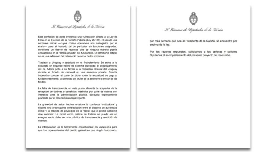 Proyecto de resolución pedido de interpelación a Manuel Adorni