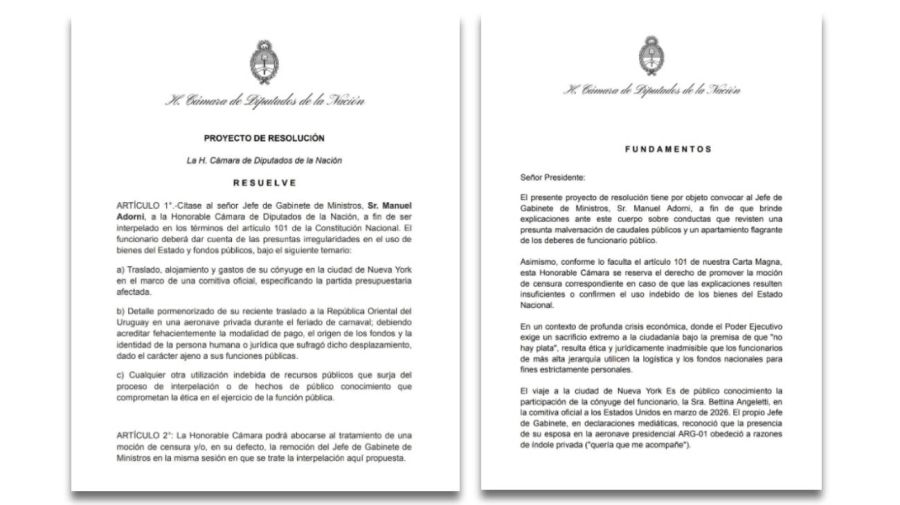 Proyecto de resolución pedido de interpelación a Manuel Adorni