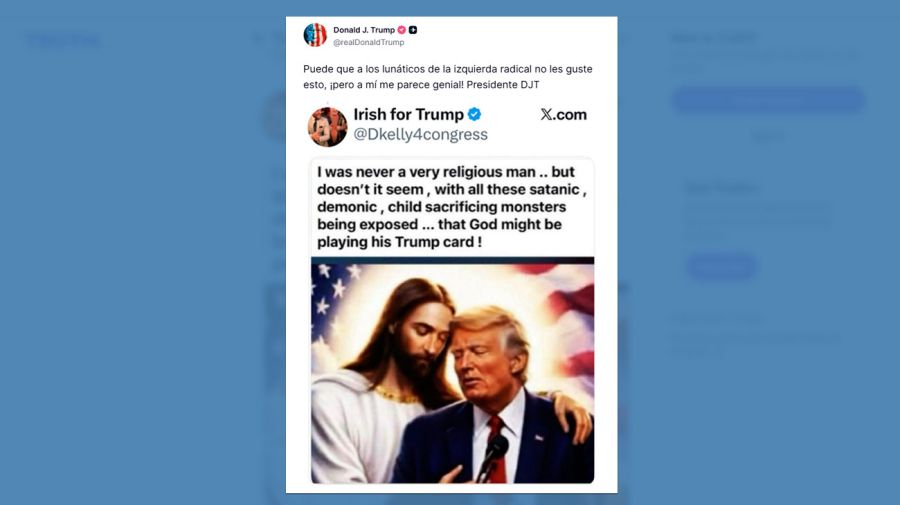 Posteo de Trump en Truth Social compartiendo una imagen junto a Jesús
