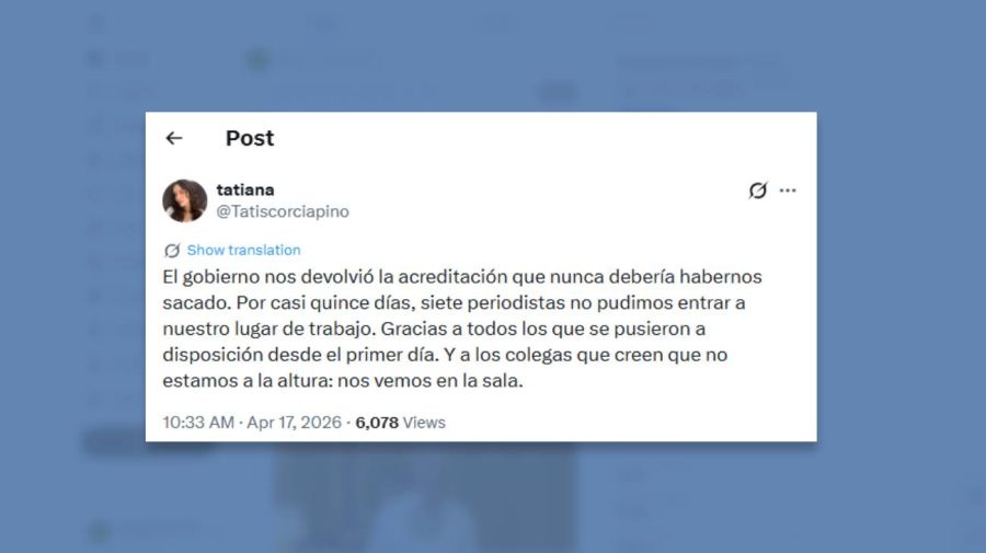 Twit de periodista Tatiana Scorciapino