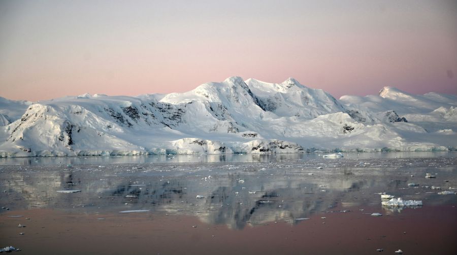 View of glacier at sunset stock 