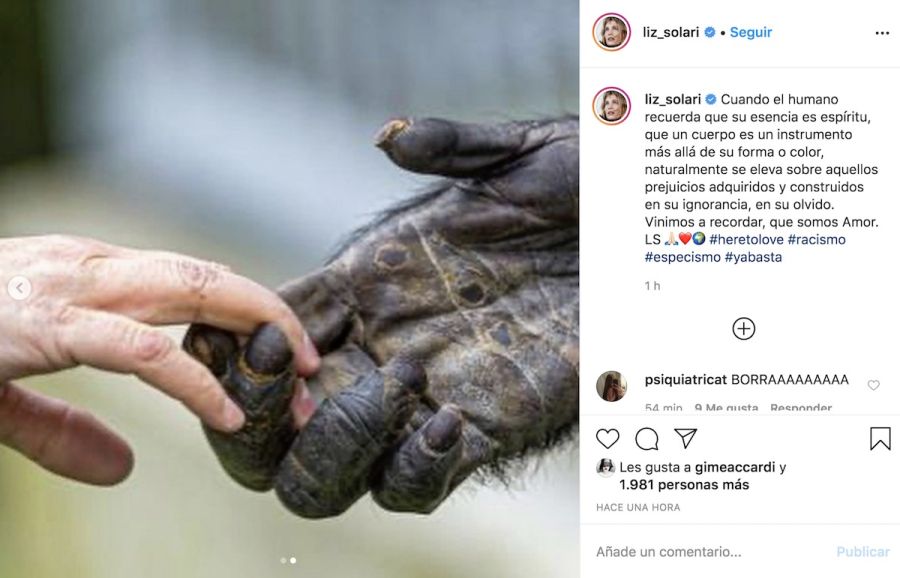 Liz Solari publicó una foto antiracista y recibió miles de críticas 